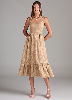 Azazie Alissa Bridesmaid Dresses Champagne A-Line with Pockets Floral Burnout Dress image3