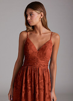 Azazie Nathalia Bridesmaid Dresses Auburn A-Line Bow Floral Burnout Dress image5