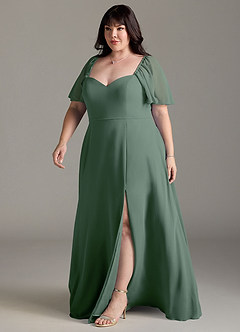 Azazie Chloe Robes de demoiselle d'honneur Robe Trapèze en Mousseline de soie Encolure en Forme de Cœur Eucalyptus image11
