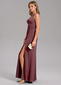 Azazie Phaedra Jurken voor bruidsmeisjes Jurk van Stretch Satijn met A-Lijn One-Shoulder Sangria image5