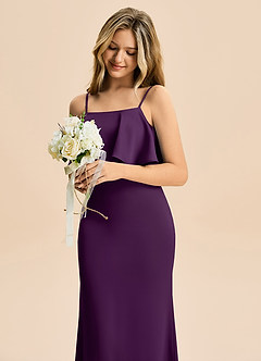 Azazie Galene Junior Syrena Satyna elastyczna Długość podłogi Młodsza druhna Sukienka image5