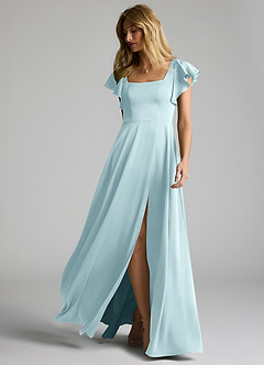 Azazie Bondi Bridesmaid Dresses Cloud Blue A-Line Bow Stretch Satin Dress image6