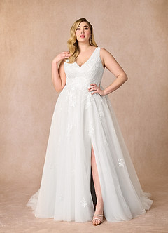 Azazie Joie Abiti da Sposa Abito A-Line in Tulle con Scollo a V e Paillettes Bianco Diamante image9