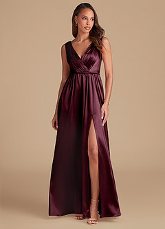 Azazie Tanicia Final Sale Cabernet A-Line Pleated Metallic Satin Dress image1