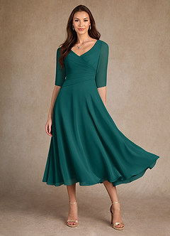 Azazie Durant Mother of the Bride Dresses Peacock A-Line Pleated Chiffon Dress image2