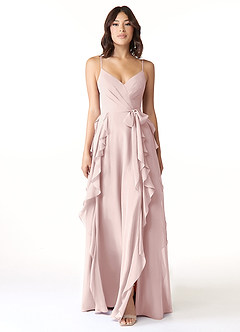 Azazie Peyton Bridesmaid Dresses Blushing Pink A-Line Ruched Chiffon Dress image5