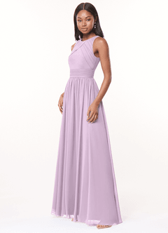 Azazie Harper Bridesmaid Dresses Frosted Lilac A-Line Pleated Chiffon Dress image3