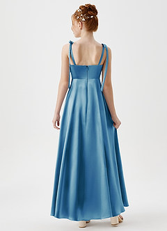 Azazie Rosey Junior Vestido de Azul Acero de Satén Metálico de Corte En A con Escote de Corazón image2