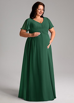 Azazie Verna Maternity Bridesmaid Dresses A-Line V-Neck Ruched Chiffon Floor-Length Dress image10