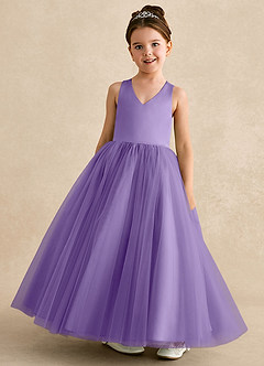 Azazie Peanut Robe Demoiselle D'honneur Fillette Robe Trapèze en Tulle Bretelle Tahiti image4