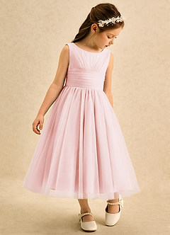Azazie Macaron Blushing Pink A-Line Pleated Tulle Dress | Azazie