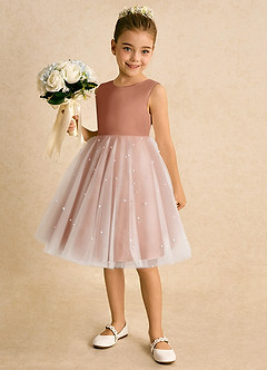 Azazie Esme Blumenmädchenkleider Ballkleid Schleifen Tüll Kleid Bronzer image2