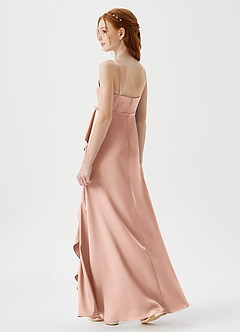 Azazie Kaylee Junior Rose Gold A-Line with Belt Stretch Satin Dress image5