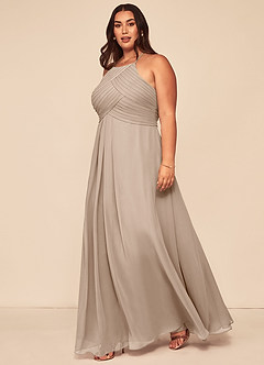 Azazie Ginger Bridesmaid Dresses Taupe A-Line Halter Pleated Chiffon Dress image9