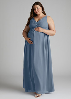 Azazie Yetta Brautjungfernkleider für Schwangere A-Linie V-Hals Versammelt Chiffon Bodenlänge Kleid image9