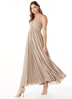 Azazie Raychelle Bridesmaid Dresses Taupe A-Line V-Neck Chiffon Dress image4