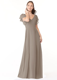 Azazie Syenna Bridesmaid Dresses Taupe A-Line Ruched Chiffon Dress image1
