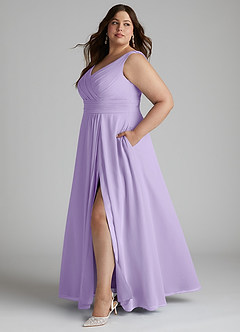 Azazie Karina Bridesmaid Dresses Lilac A-Line Pleated Chiffon Dress image7