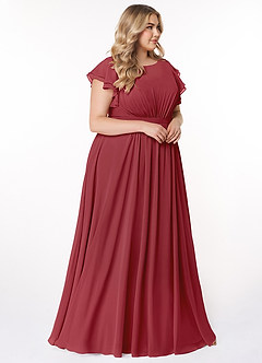 Azazie Daphne Bescheidene Brautjungfernkleider A-Linie Gekräuselt Chiffon Bodenlänge Kleid image9