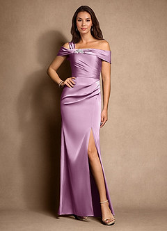 Azazie Altonia Mother of the Bride Dresses Wisteria Mermaid Off the Shoulder Stretch Satin Dress image1