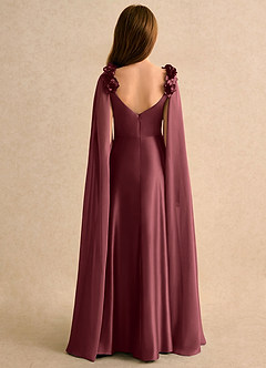 Azazie Rosita Girls Formal vestidos de niña de las flores Vestido de Merlot de Satén Elástico de Corte en A con Plisado image2