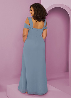 Barbie ♥ Azazie Jurken voor bruidsmeisjes Jurk van Chiffon met A-Lijn Off the Shoulder Stoffig Blauw image2