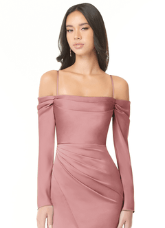 Azazie Hallie Bridesmaid Dresses Dusty Rose Sheath Off-The-Shoulder Long Sleeve Stretch Satin Convertible Dress image2