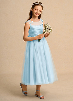 Azazie Snowball Girl Blumenmädchenkleider Ballkleid Plissee Tüll Kleid Himmelblau image6
