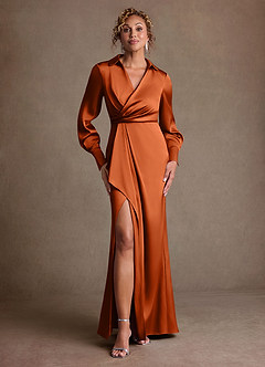 Azazie Jacinta Suknie dla Matki Panny Młodej Osłona Pofałdowany Satyna elastyczna Długość podłogi Sukienka image1