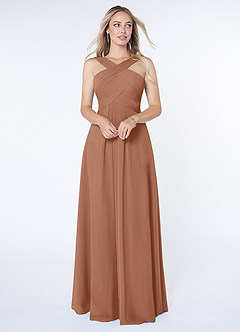 Azazie Kaleigh Bridesmaid Dresses Bronzer A-Line Pleated Chiffon Dress image1