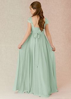Azazie Silvermist Junior Agave A-Line Pleated Chiffon Dress image2