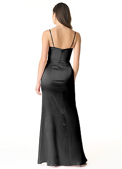 Azazie Sukia Vestidos de damas de honor Vestido de Negro de Satén Metálico de Corte Sirena con Plisado image2