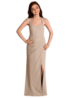 Azazie Mero Junior Meerjungfrau-Linie Plissee Chiffon Kleid Taupe image1