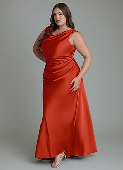 Azazie Kieryn Robes de demoiselle d'honneur Robe Sirène en Satin extensible Plissé Rouille image11