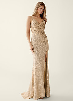 Noellress Champagne Lace Sequin Embroidery Beading Prom Dress image3