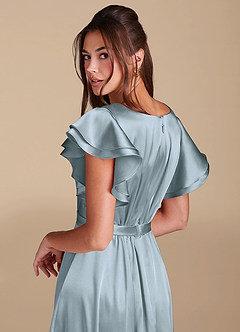 Azazie Daphne Abiti da damigella modesti Abito A-Line Increspato Raso Metallizzato Floor-Length image6