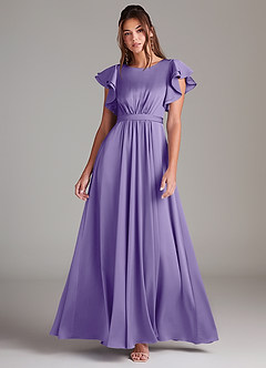 Azazie Daphne Modest Bridesmaid Dresses A-Line Ruched Stretch Satin Floor-Length Dress image1