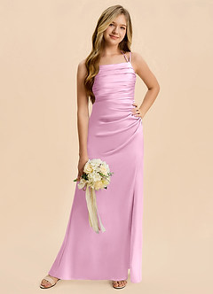 Azazie Nova Junior Candy Pink Sheath Pleated Stretch Satin Dress image5