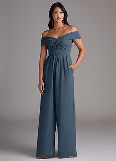 Azazie Lamara Brautjungfernkleider Wandelbar Schulterfrei Chiffon Overall/Jumpsuit Neptunblau image1