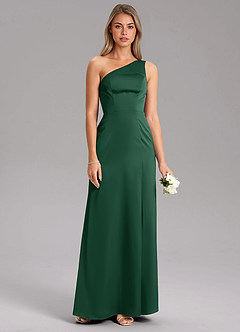 Azazie Feby Vestidos de damas de honor Vestido de Verde Oscuro de Satén Elástico de Corte en A con Hombro unilateral image7