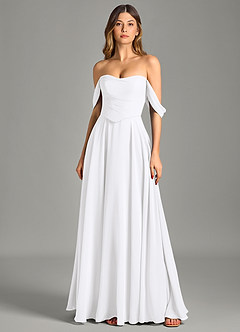 Azazie Chelsey Abiti da Damigella Abito Convertibile A-Line in Chiffon a Spalla Scoperta Bianco image6