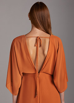 Azazie Rebecca Vente Finale Robe Trapèze en Mousseline de soie Col V à manches longues Black image5