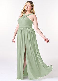 Azazie Elvira Bridesmaid Dresses Dusty Sage A-Line Pleated Chiffon Dress image9