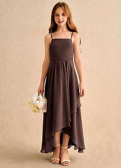 Azazie Twilight Dance Girls Formal Blumenmädchenkleider A-Linie Plissee Chiffon Kleid Ganache image3