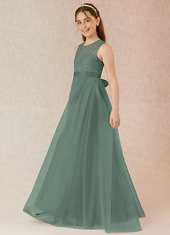 Azazie Georgette Junior A-Linie Spitze Tüll Kleid Eukalyptus image3
