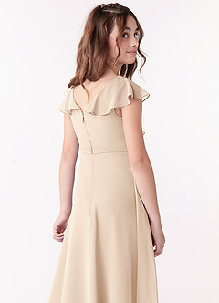 Azazie Posie Junior White Alabaster A-Line Ruched Chiffon Dress image5