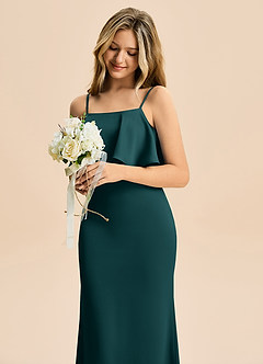 Azazie Galene Junior Syrena Satyna elastyczna Długość podłogi Młodsza druhna Sukienka image5