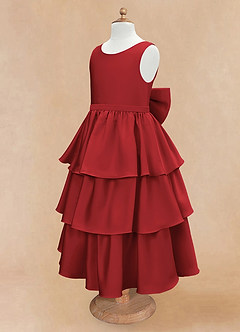 Azazie Margie Flower Girl Dresses Pomegranate A-Line Bow Stretch Satin Dress image6