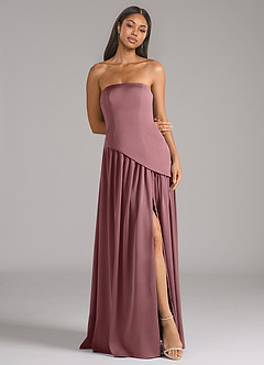 Azazie Adeline Bridesmaid Dresses Vintage Mauve A-Line Strapless Stretch Satin Convertible Dress image3