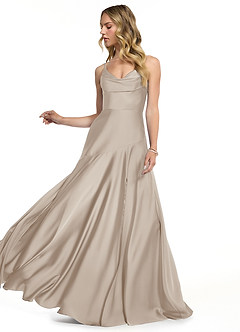 Azazie Kayla Bridesmaid Dresses Frost Sheath Side Slit Stretch Satin Dress image3